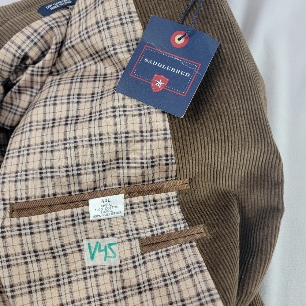 NWT Saddlebred brown‎ corduroy sportscoat Size 44L